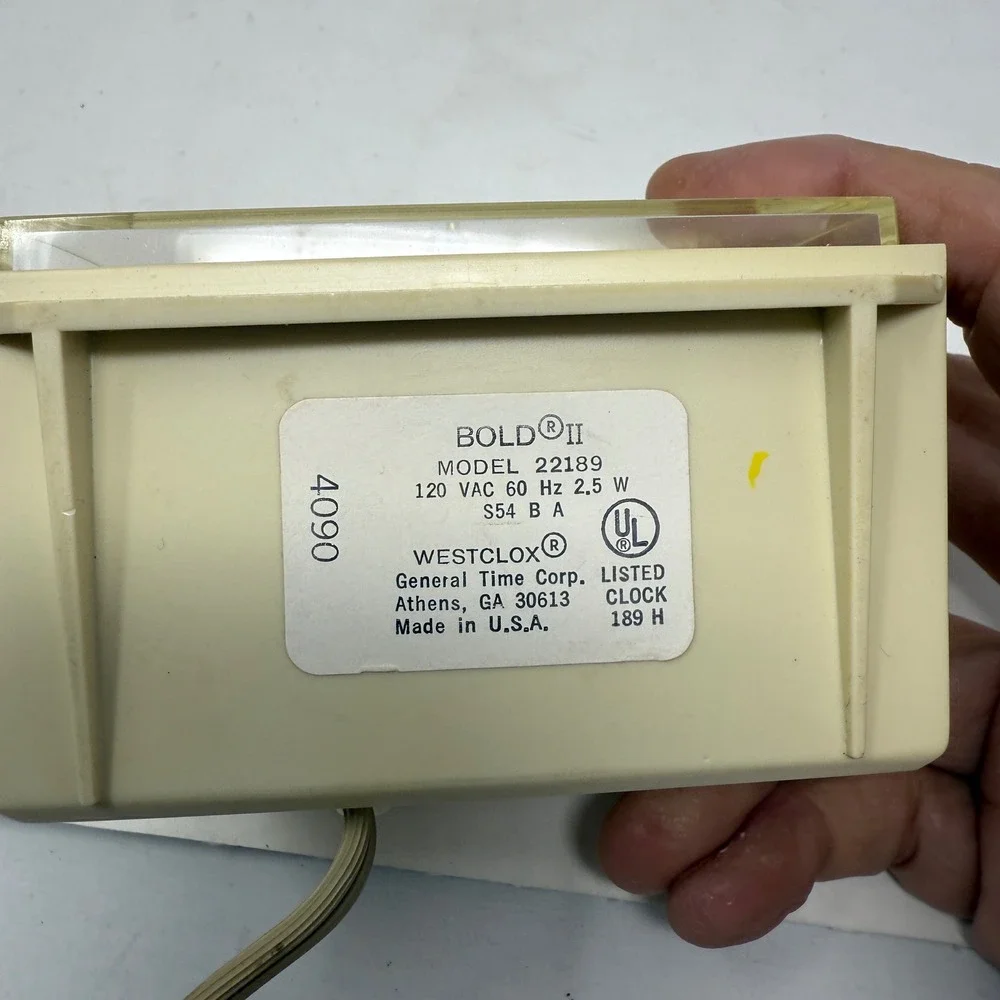 Westclox Bold II‎ Model 22189 Electric Alarm Clock Cream Made in USA Vintage